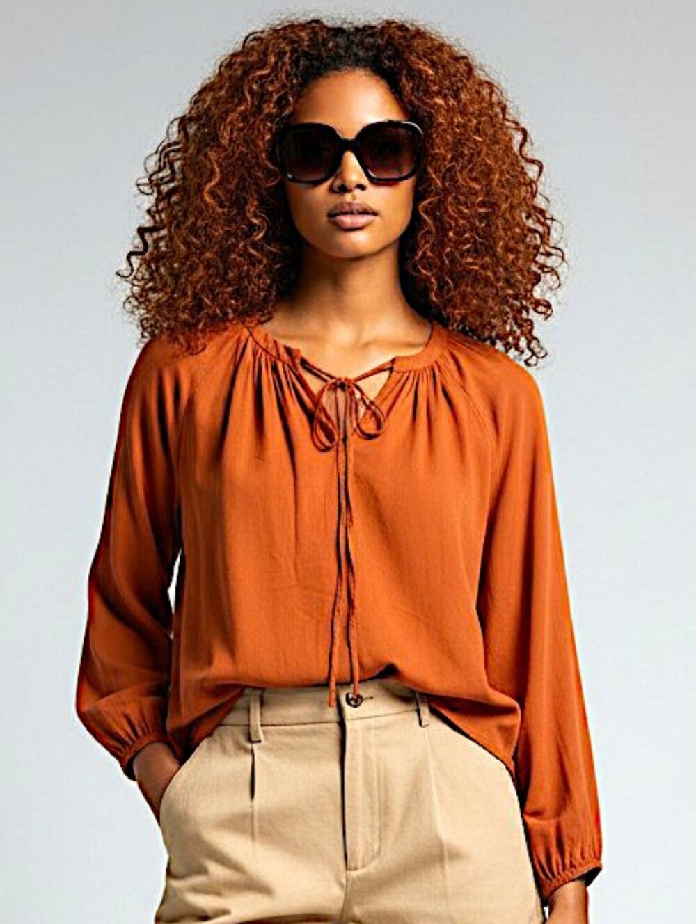 A New Day Linen Blend Boho Tie-Front Blouse | XXL | Like New